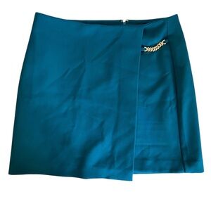 Ann Taylor NWT Gold Chain Wrap Front Green Teal Mini Skirt Size 12